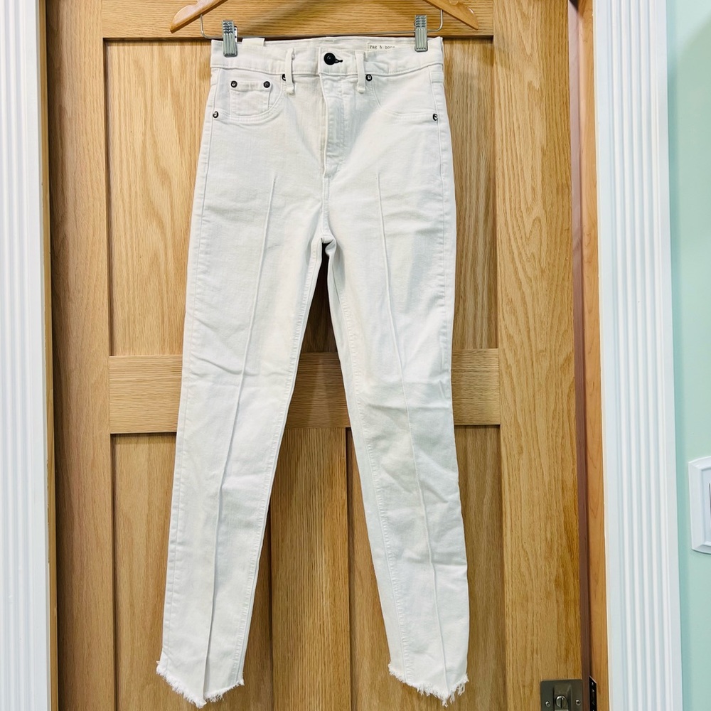 rag & bone Off-White Skinny Jeans with Raw Hem